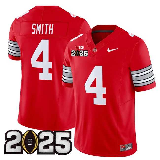 Mens Ohio State Buckeyes #4 Jeremiah Smith Red 2025 CFP Final Patch F.U.S.E. Vapor Limited Stitched Jersey Dzhi
